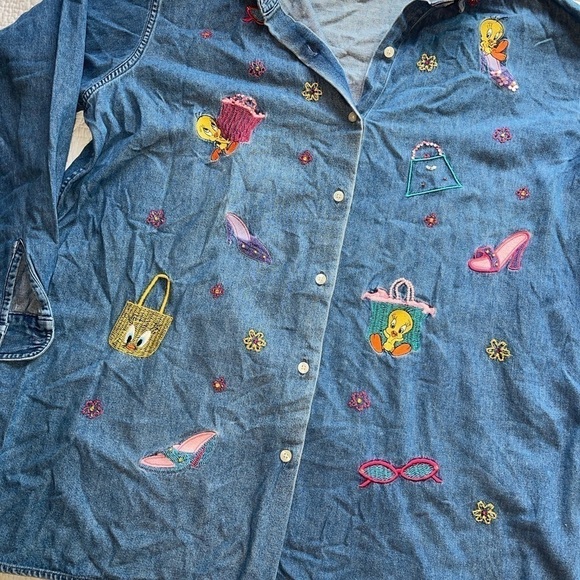 Vintage Warner brothers tweety boots denim shirt - Picture 2 of 6
